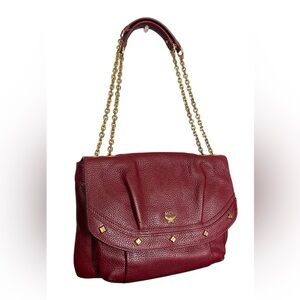 MCM Maroon Leather Chain Shoulder Bag